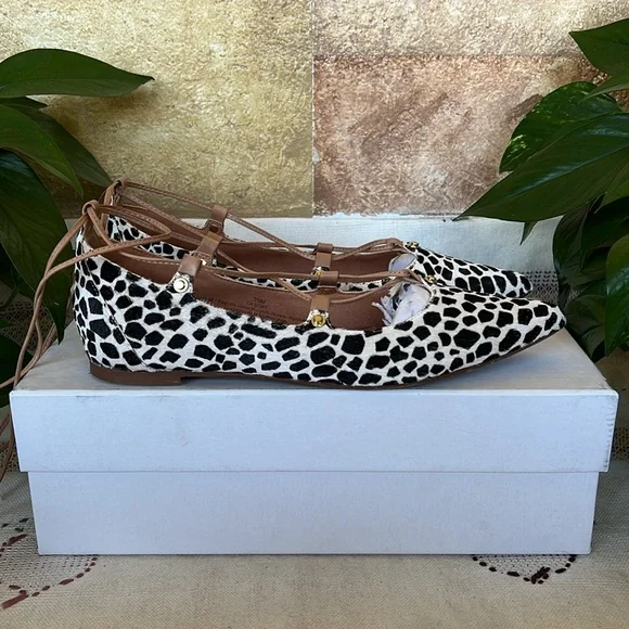Halogen Women’s Leather Haowen Cheetah Print Fur Pointy Toe Strap Flats Size 7.5 - Picture 5 of 16